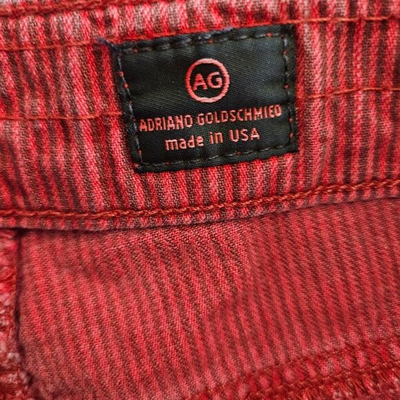 AG Adriano Goldschmied The Daisy Denim Shorts Women's 32 Red Stripe Frayed Hem - Picture 2 of 11